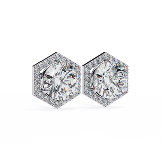 Hexagon Halo Lab Grown Diamond Earrings by Aupulent Jewellery 100% certified lab grown diamonds