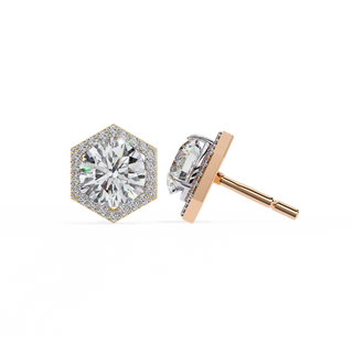 Hexagon Halo Lab Grown Diamond Earrings by Aupulent Jewellery 100% certified lab grown diamonds