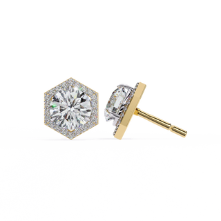 Hexagon Halo Lab Grown Diamond Earrings by Aupulent Jewellery 100% certified lab grown diamonds