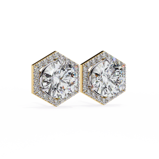 Hexagon Halo Lab Grown Diamond Earrings