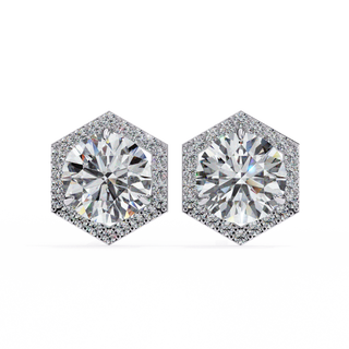 Hexagon Halo Lab Grown Diamond Earrings