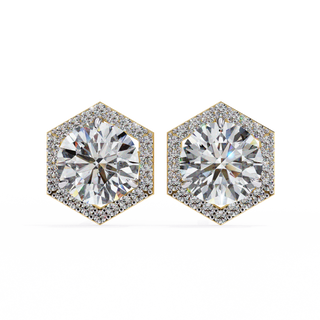 Hexagon Halo Lab Grown Diamond Earrings