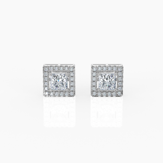 Halo Princess Solitaire Lab-Grown Diamond Stud Earrings