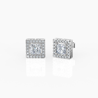 Halo Princess Solitaire Lab-Grown Diamond Stud Earrings