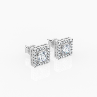 Halo Princess Solitaire Lab-Grown Diamond Stud Earrings