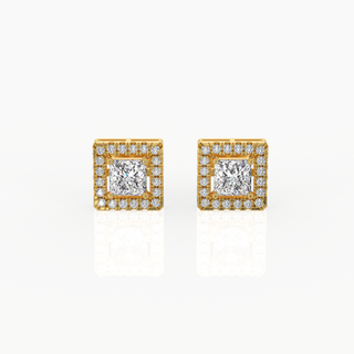 Halo Princess Solitaire Lab-Grown Diamond Stud Earrings