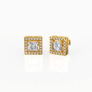 Halo Princess Solitaire Lab-Grown Diamond Stud Earrings