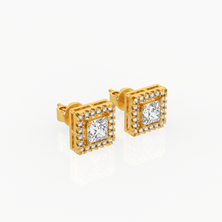 Halo Princess Solitaire Lab-Grown Diamond Stud Earrings