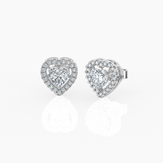 Halo Heart Solitaire Lab-Grown Diamond Stud Earrings