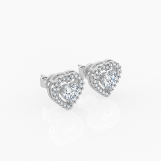 Halo Heart Solitaire Lab-Grown Diamond Stud Earrings