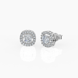 Halo Cushion Solitaire Lab-Grown Diamond Stud Earrings