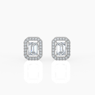 Halo Emerald Solitaire Lab-Grown Diamond Stud Earrings