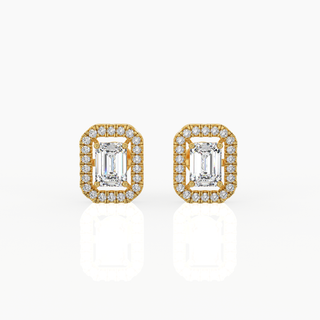 Halo Emerald Solitaire Lab-Grown Diamond Stud Earrings