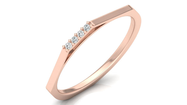 Silver Sleek Gold V-Shape Ring with Diamond Accents