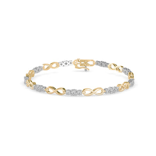 Chic diamond bracelet with infinity-shaped links and 0.50 ct round lab grown diamonds in 10.21 gm of 18kt gold. Elevate your style with ethical jewellery.